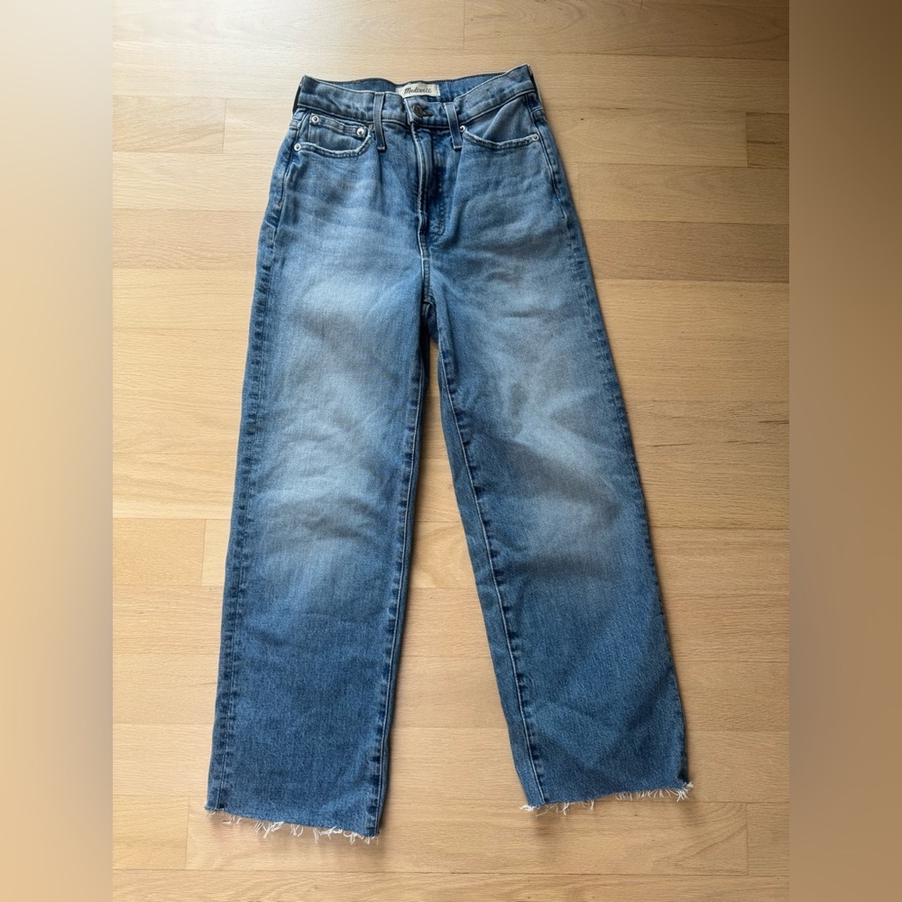 Madewell Perfect Vintage Wide Leg Jeans High Rise Raw Hem Size 25 - Picture 3 of 11